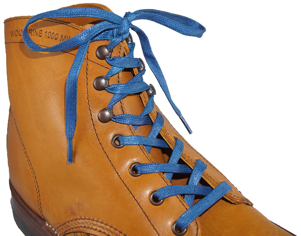 Shoeslulu 50" Premium Flat Waxed Cotton Bootlaces on Wolverine 1000 Mile Addison Boot in Tan