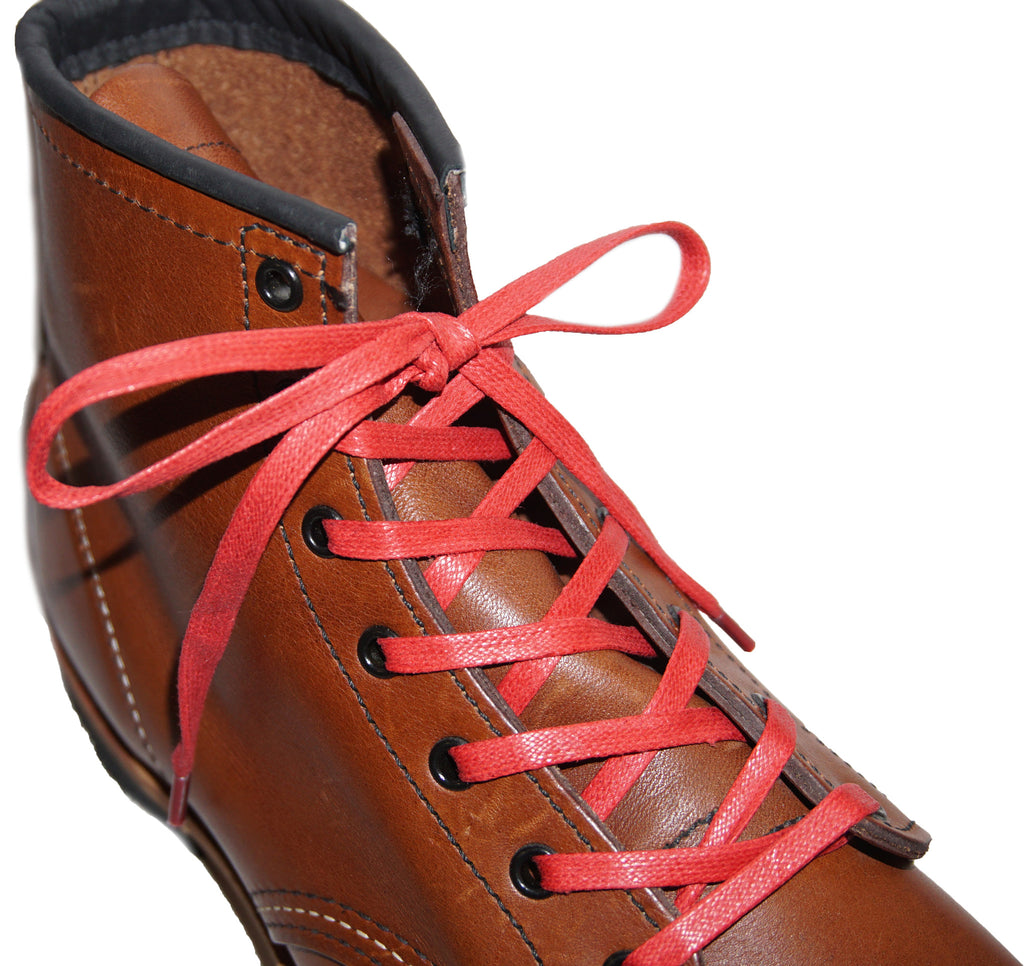 Shoeslulu 50" Premium Flat Waxed Cotton Bootlaces on Red Wing Beckman Boot in Cigar Brown