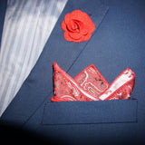 Crimson Red / Anatolian Silver Paisley Pocket Square - [2017 Spring] - ShopFlairs