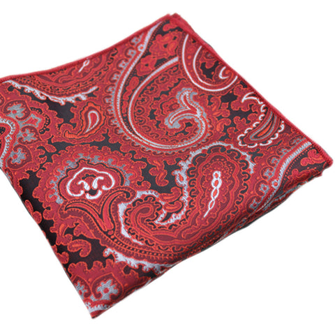 Crimson Red / Anatolian Silver Paisley Pocket Square - [2017 Spring] - ShopFlairs