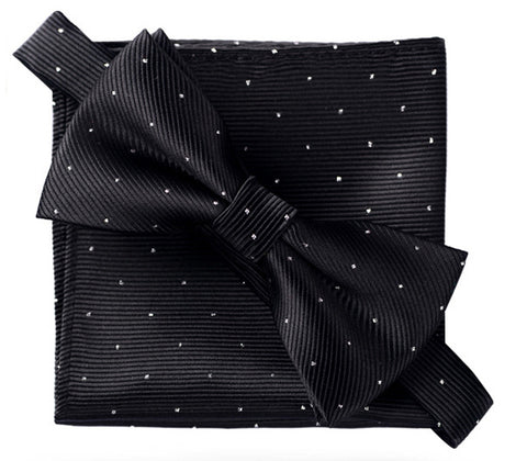 Sable Black [Glitter Dots] - Bow Tie and Pocket Square Matching Set - ShopFlairs