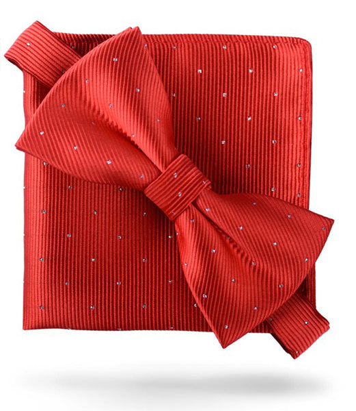 Crimson Red [Glitter Dots] - Bow Tie and Pocket Square Matching Set - ShopFlairs