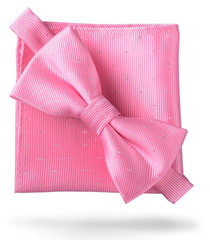 Blush Pink [Glitter Dots] - Bow Tie and Pocket Square Matching Set - ShopFlairs