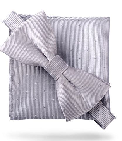 Platinum Silver [Glitter Dots] - Bow Tie and Pocket Square Matching Set - ShopFlairs