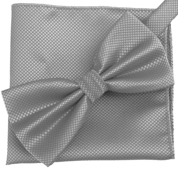 Platinum Grey [Diamond Shape Print] - Bow Tie and Pocket Square Matching Set - ShopFlairs