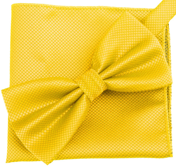 Golden Yellow [Diamond Shape Print] - Bow Tie and Pocket Square Matching Set - ShopFlairs