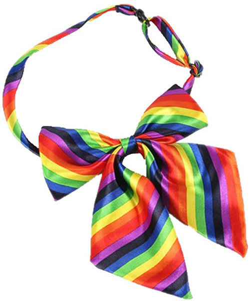 [Rainbow Stripe Silky] - Women Pre-Tied Bowknot Style Bow Tie