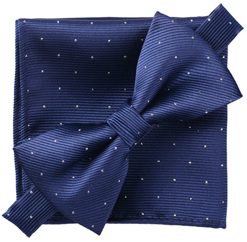 Prussian Blue [Glitter Dots] - Bow Tie and Pocket Square Matching Set - ShopFlairs