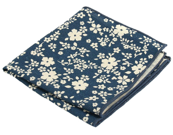 Japanese Ao Blue White Sakura Floral Pocket Square - [2017 Spring] - ShopFlairs