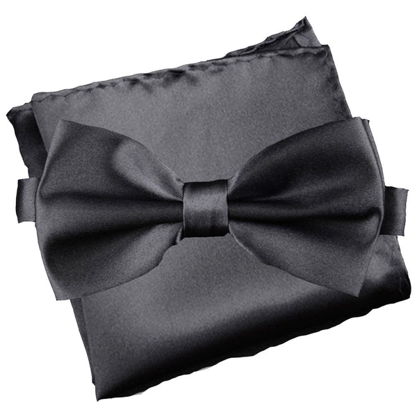 Carbon Grey [Silky Smooth] - Bow Tie and Pocket Square Matching Set - ShopFlairs