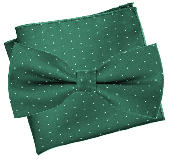 Forest Green [Mini Polka Dots] - Bow Tie and Pocket Square Matching Set - ShopFlairs