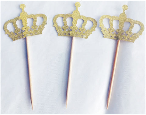 Gold Glitter "Mini Crowns", Pack of 5 Cupcake Toppers - ShopFlairs