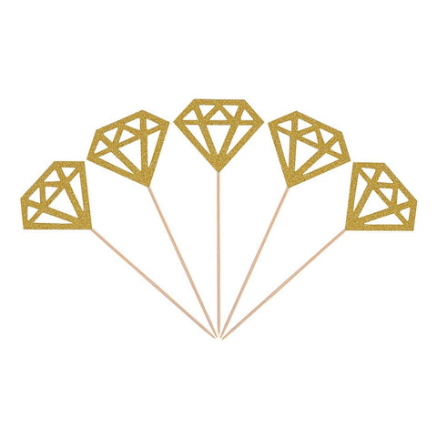 Gold Mini "Diamonds", Pack of 10 Cupcake Toppers - ShopFlairs
