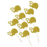 Gold Mini "Elephants", Pack of 10 Cupcake Toppers - ShopFlairs
