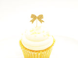 Gold Mini "Bows", Pack of 10 Cupcake Toppers - ShopFlairs