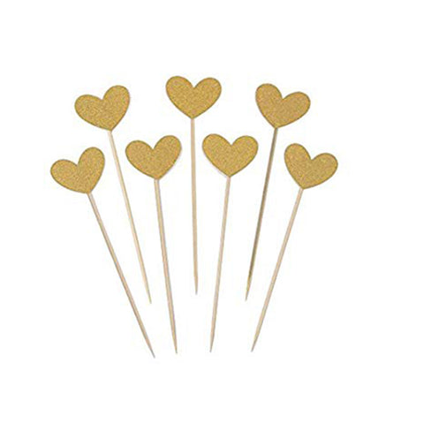 Gold Mini "Hearts", Pack of 10 Cupcake Toppers - ShopFlairs