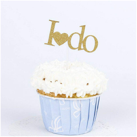 Gold Letter Mini "I Do" with Heart, Pack of 10 Cupcake Toppers - ShopFlairs