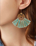[Mint Green] Tassel Fan Earrings Bronze Accent