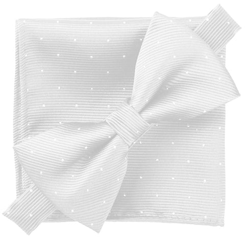 Porcelain White [Glitter Dots] - Bow Tie and Pocket Square Matching Set - ShopFlairs