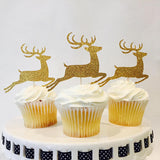 Gold Glitter "Reindeer", Pack of 10 Cupcake Toppers - ShopFlairs