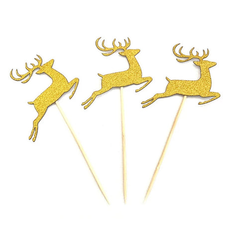 Gold Glitter "Reindeer", Pack of 10 Cupcake Toppers - ShopFlairs
