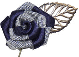 Prussian Blue / Silver Glitter Rose Lapel Pin - ShopFlairs