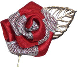 Crimson Red / Silver Glitter Rose Lapel Pin - ShopFlairs