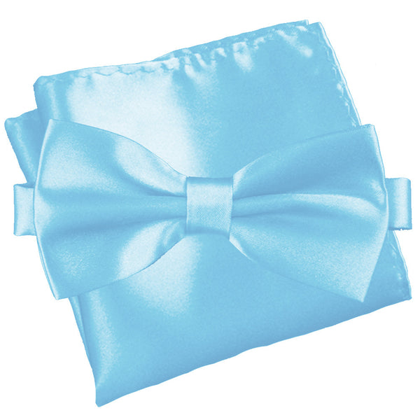 Sky Blue [Silky Smooth] - Bow Tie and Pocket Square Matching Set - ShopFlairs