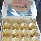 Gold Letter "Team Bride" with Ribbon, Pack of 24 Cupcake Toppers - ShopFlairs