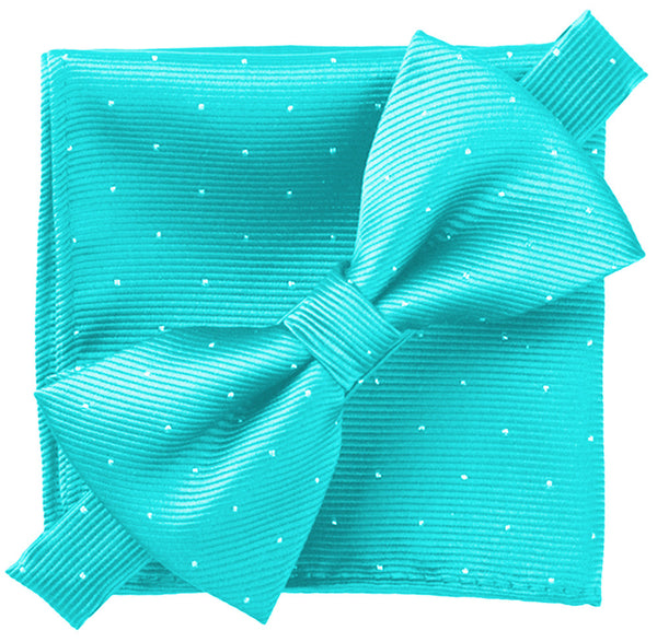 Tiffany Blue [Glitter Dots] - Bow Tie and Pocket Square Matching Set - ShopFlairs