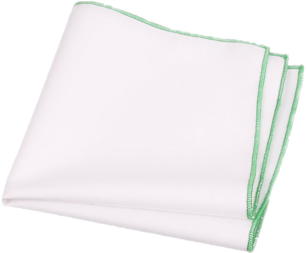 White / Emerald Green Stitched Pocket Square - [2017 Spring] - ShopFlairs