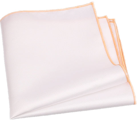White / British Tan Stitched Pocket Square - [2017 Spring] - ShopFlairs