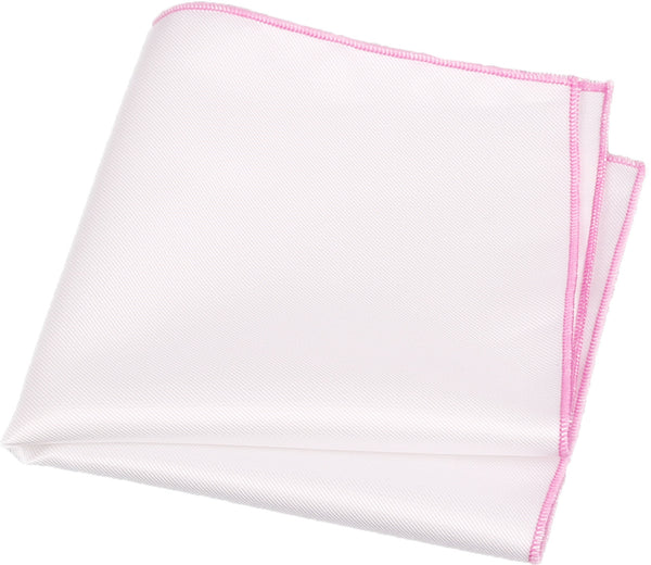 White / Flamingo Pink Stitched Pocket Square - [2017 Spring] - ShopFlairs