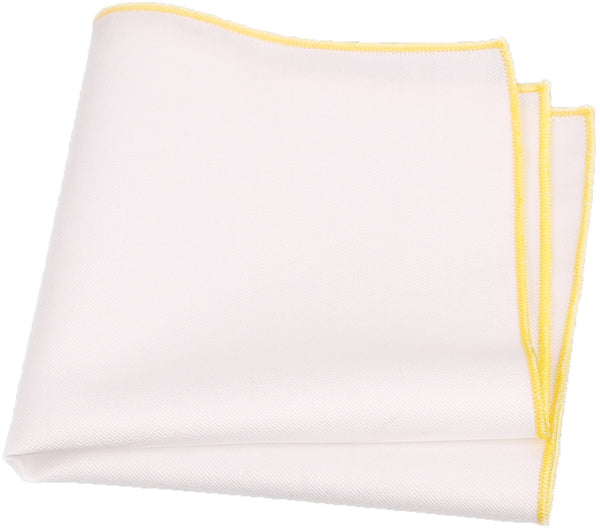 White / Blonde Yellow Stitched Pocket Square - [2017 Spring] - ShopFlairs