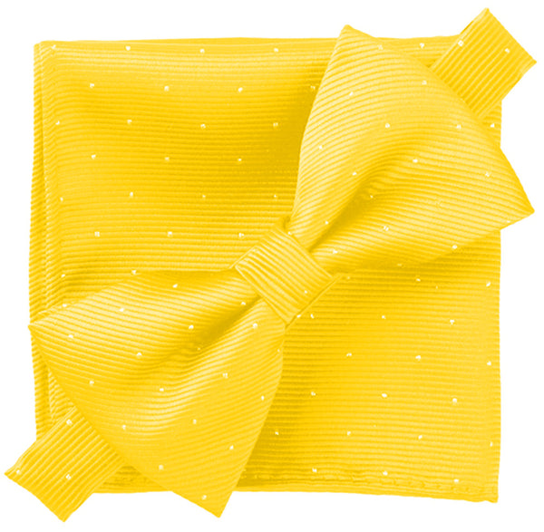 Golden Yellow [Glitter Dots] - Bow Tie and Pocket Square Matching Set - ShopFlairs