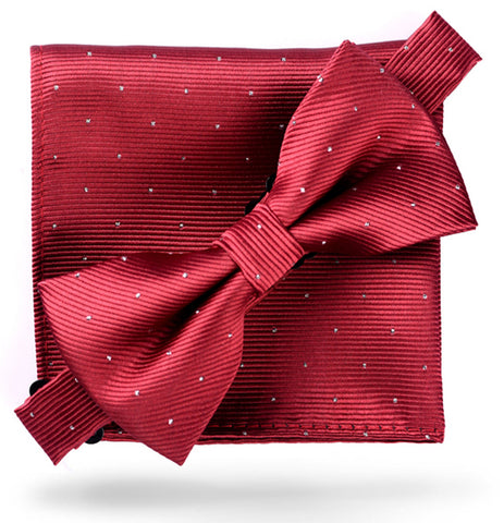 Burgundy Red [Glitter Dots] - Bow Tie and Pocket Square Matching Set - ShopFlairs