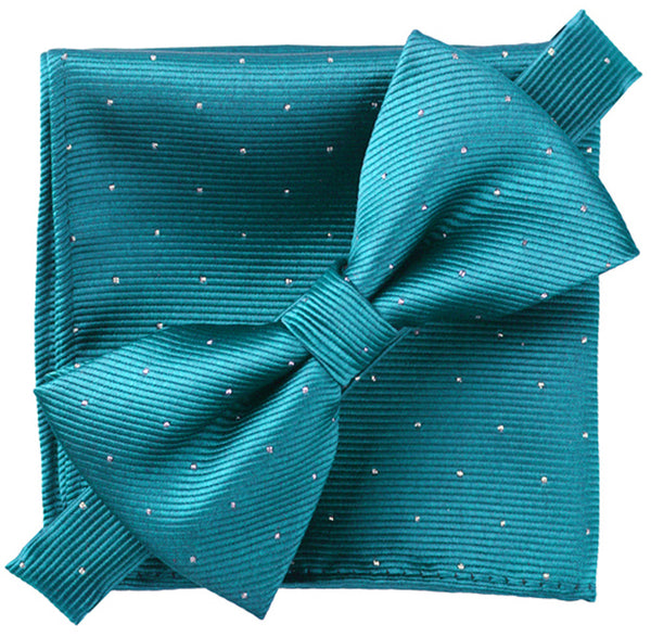 Peacock Green [Glitter Dots] - Bow Tie and Pocket Square Matching Set - ShopFlairs