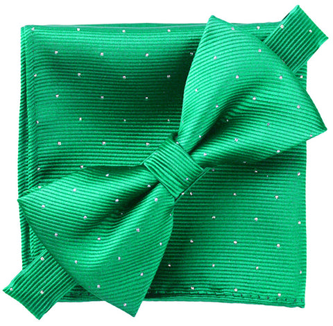 Emerald Green [Glitter Dots] - Bow Tie and Pocket Square Matching Set - ShopFlairs