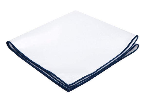 [Linen] White / Prussian Blue Pocket Square